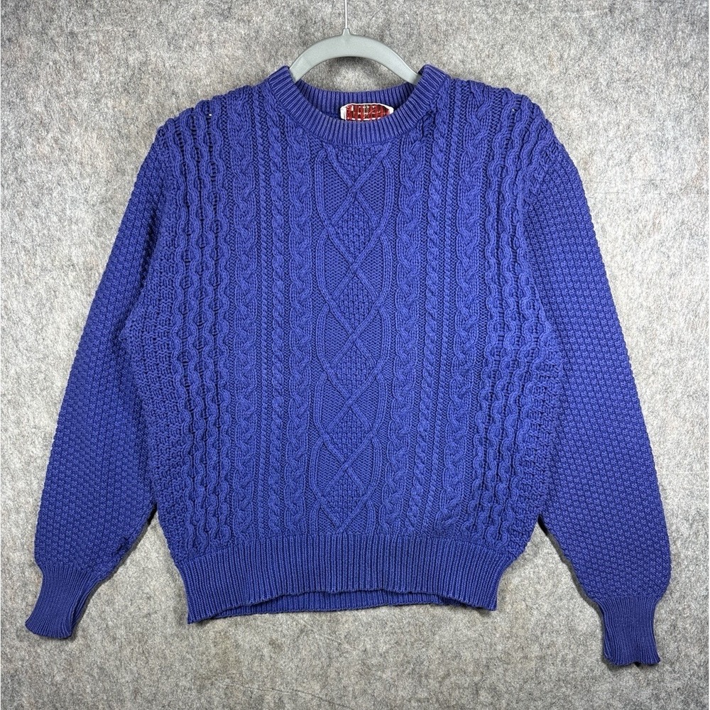 Vintage Lord Jeff Sweater Mens XL Blue Cable Knit Cotton USA Fisherman 80s